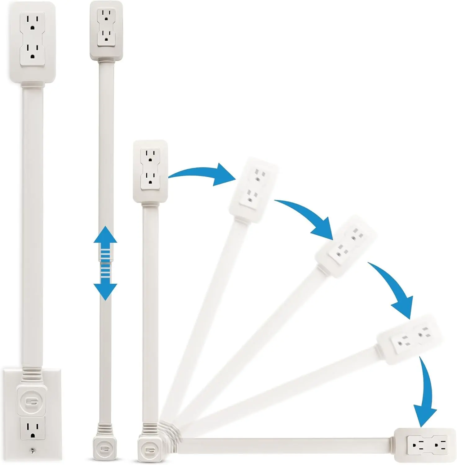 Home 12 White multi-plug electrical outlet extender with a 180-degree rotating head.
