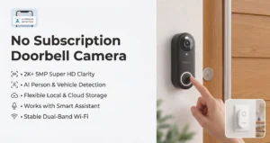 Reolink Video Doorbell Review showing the best doorbell camera without subscription in 2026 installed on a modern home.